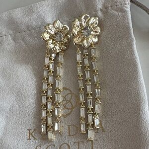 Kendra Scott Gold Floral Baguette Drop Earrings with Champagne Stones
